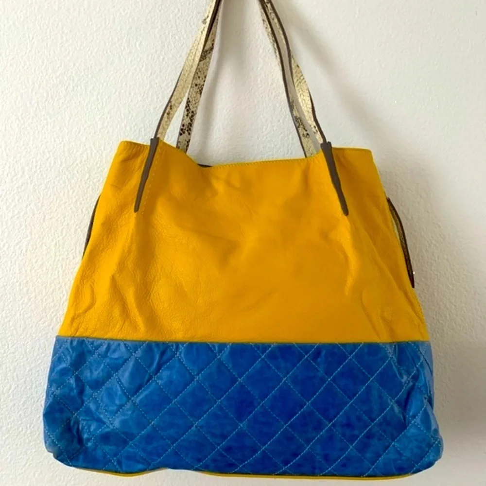 Yellow and Blue Luisanna Genuine Leather bag